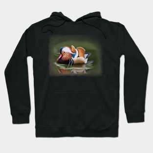 Mandarin Duck Soft Pastel Drawing on Green Hoodie